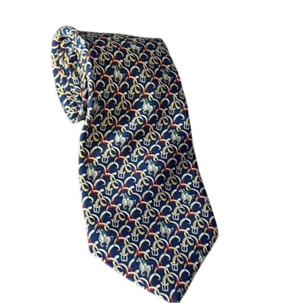 Vintage Gap Necktie Horse Rider Equestrian Navy‎ Blue Silk Men's